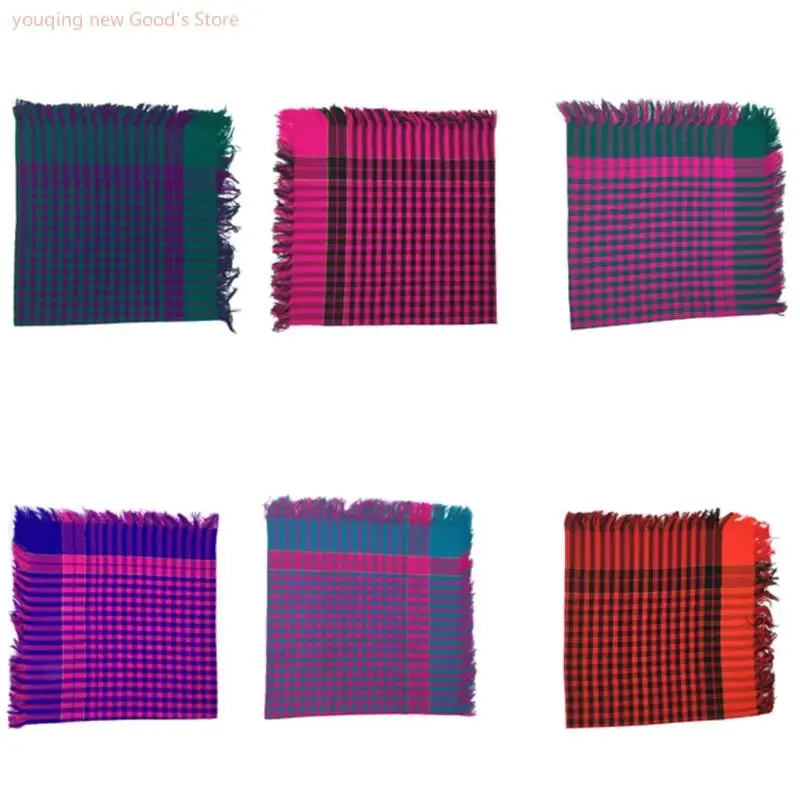 

49ME 33'' Plaids Pattern Bandana Head Scarf for Women Men Square Turban Head Scarf Punk Head Wrap Headwear