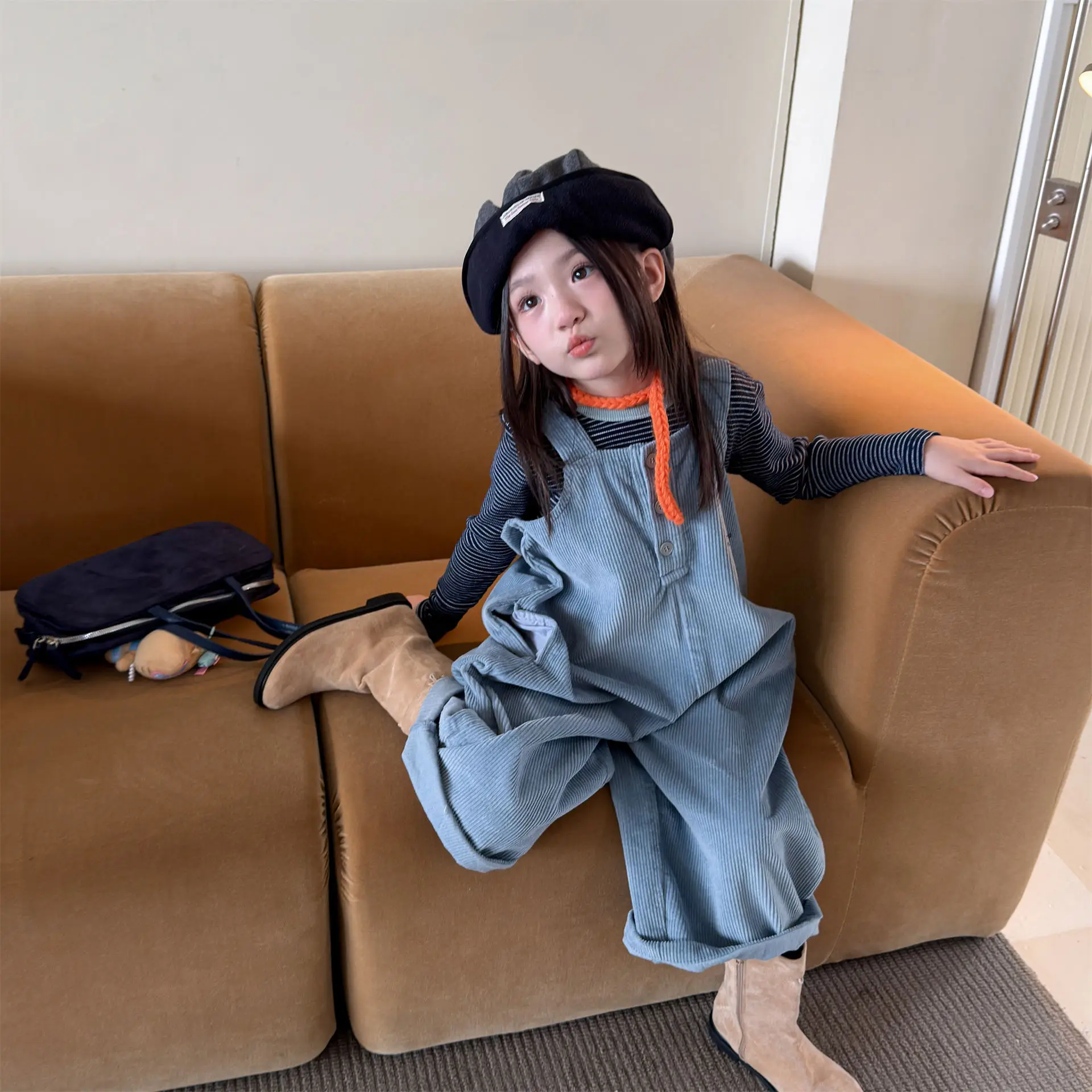 2026 Autumn New Children Loose Overalls Solid Boys Casual Overalls Girls Cotton Strap Trousers Fashion Kids Clothes