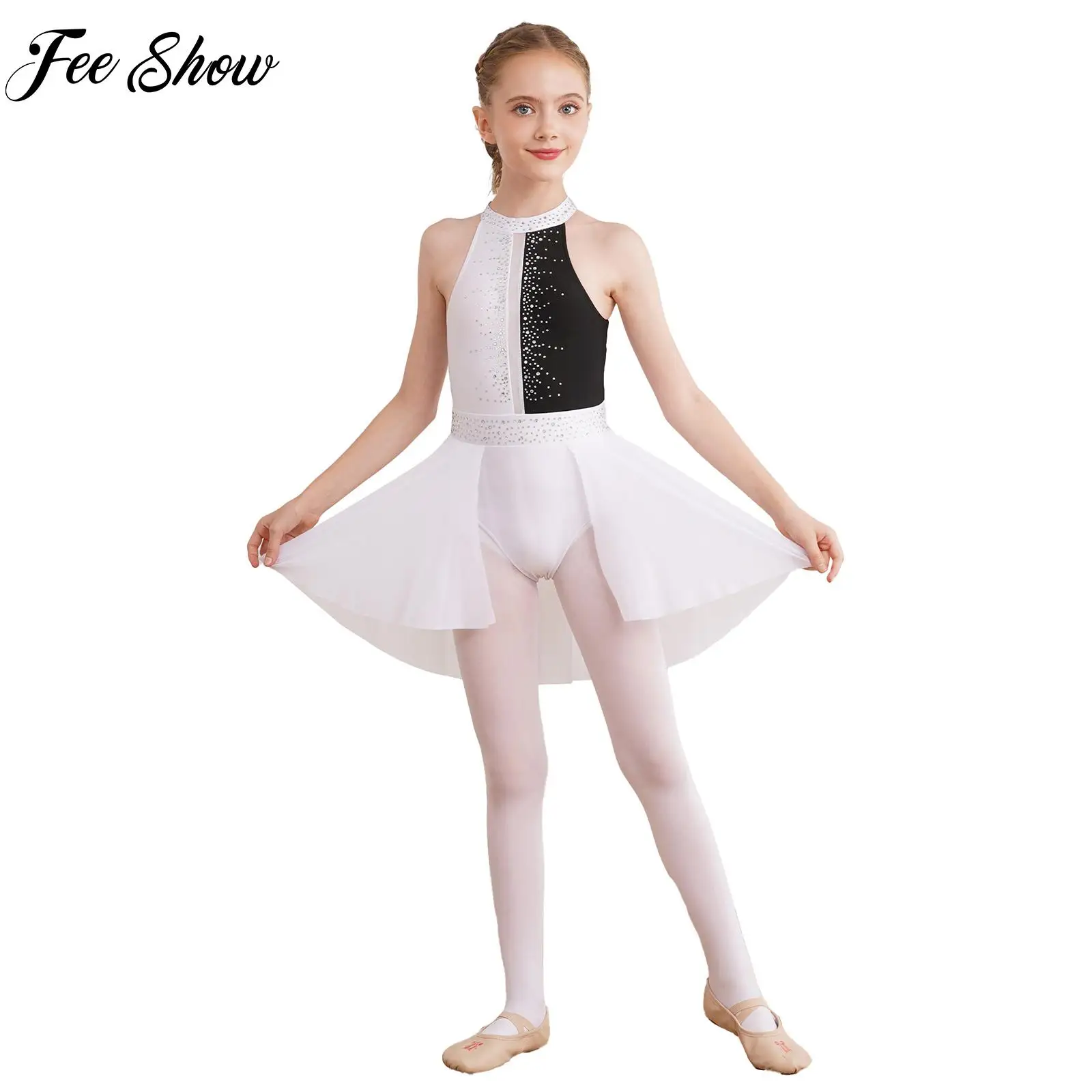 

Kids Girl Figure Skating Dance Dress Rhinestone Contemporary Lyrical Dance Dress Ballet Gymnastics Leotard Performance Costume