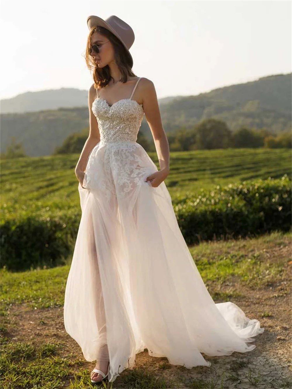 Boho Vestidos De Casamento A Linha Spaghetti Straps Vestidos De Noiva Sem Mangas Querida personalizado Para Ser свадебное платье Robe De Mariée