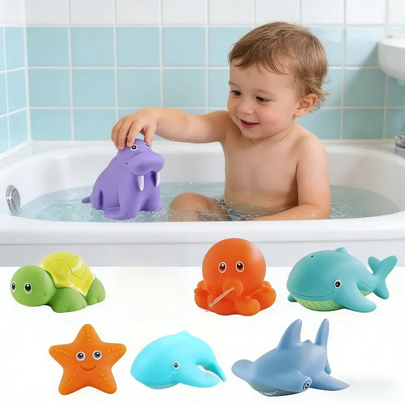 6 قطعة/مجموعة ألعاب حمام الطفل الطفل الحيوان لعبة عائمة رذاذ الماء لعبة الصوت متعددة اللعب اليد التنسيق العين القدرة عملية آمنة