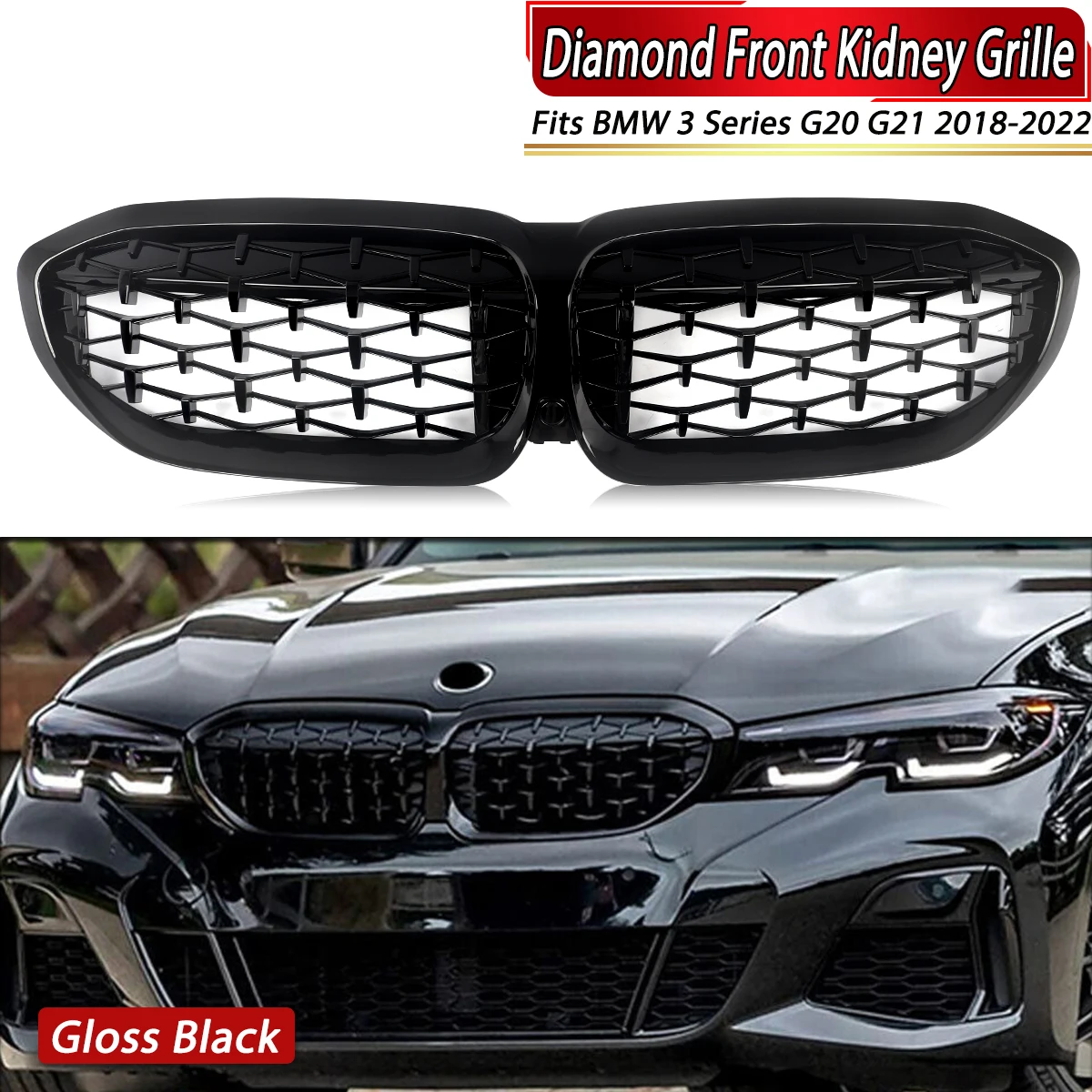 MAGICKIT لسيارات BMW 3 Series G20 Saloon/G21 Estate 2018 2019 2020 2021 شبكة الكلى الأمامية مع ملحقات السيارة باللون الأسود اللامع #6