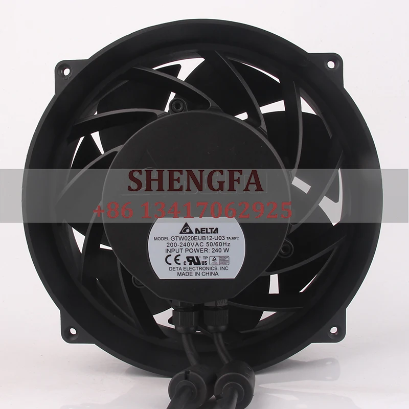 Delta GTW020EUB12-U03 Case Cooling Fan  AC200-240V 240W 200X200X120MM 200120 Dual Ball Bearing Metal Centrifugal Ventilation