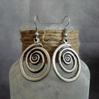 Ethnic Silver Color Metal Round Earrings Personality Retro Geometry Make Old Spiral Dangle Earrings for Women Accessories