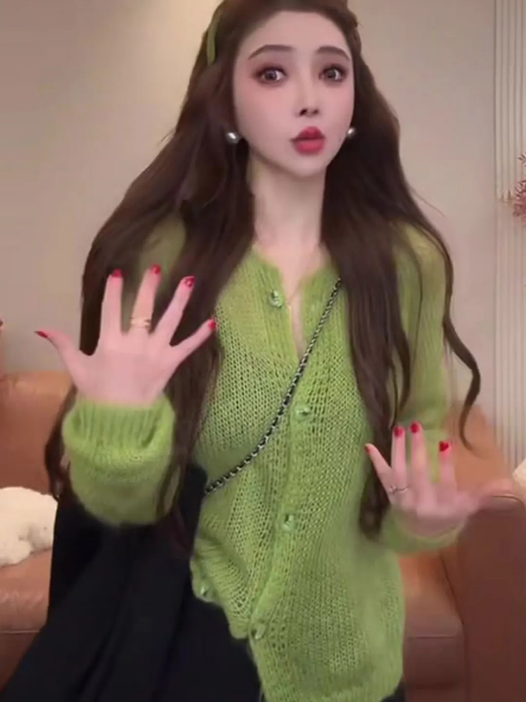 

Soft Green Long Sleeve Knitted Sweater Coat Women's Loose Fit Comfortable Autumn Fashion Casual High Quality Open Cardigan
