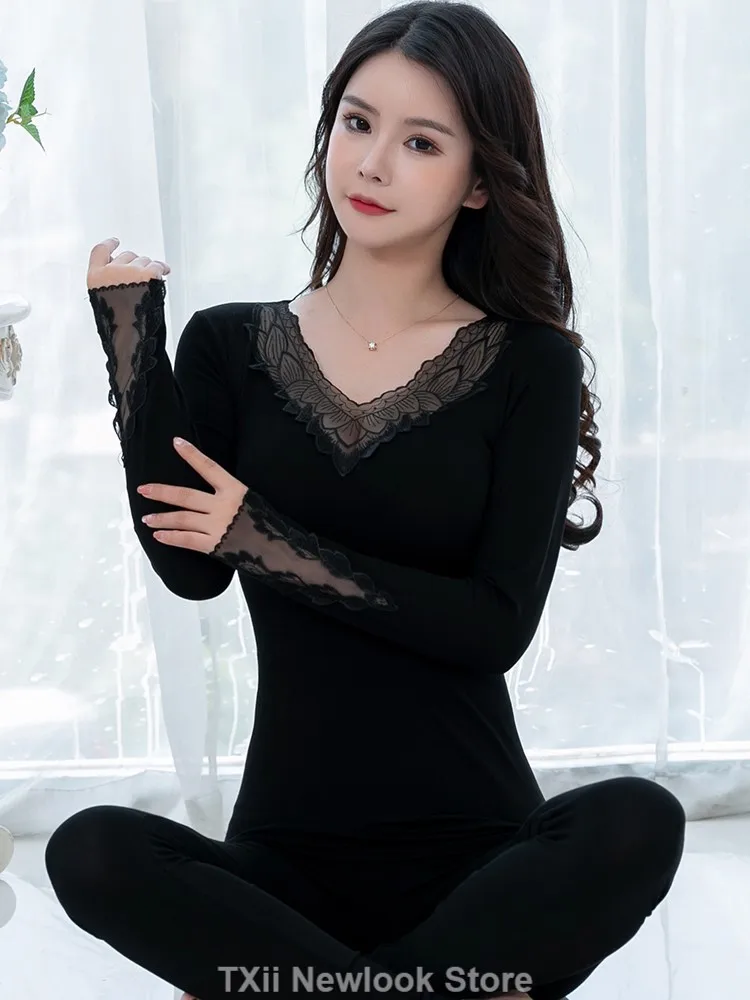 TXii Maternity Thermal Underwear Set with Cups for Autumn and Winter, Long Sleeve Trousers， and Breastfeeding-friendly