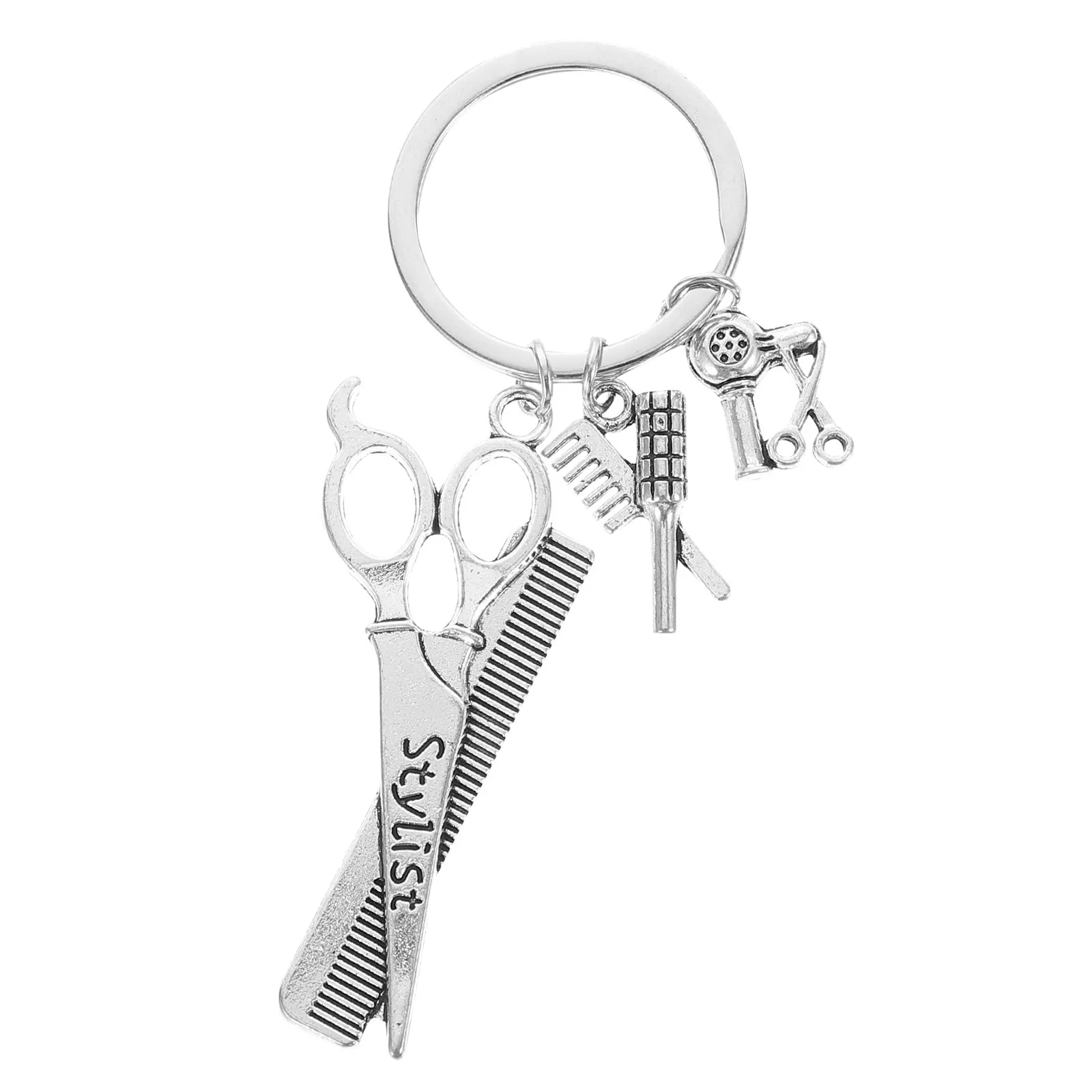 1Pcs Hair Stylist Keychain Metal Hair Dryer Scissors Comb Pendant Chic Gift for Barber Hairdresser Accessories