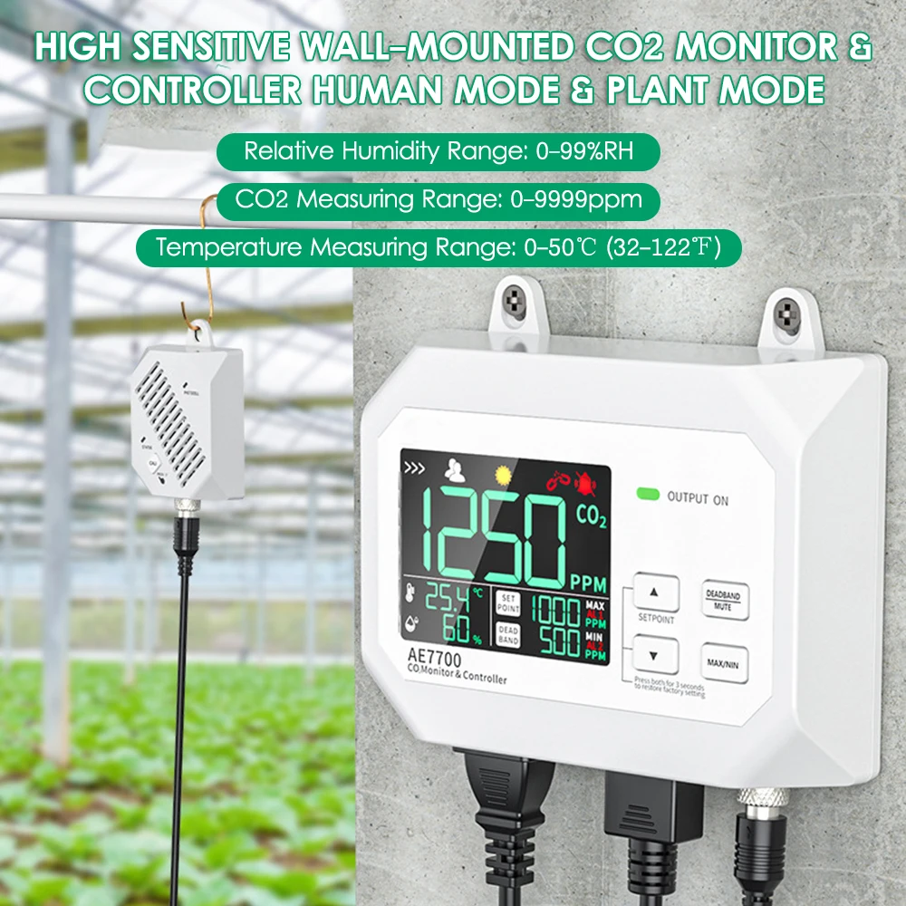 CO2 Monitor &Controller CO2 Concentration Tester Carbon Dioxide Air Quality Monitor Detection Controller for Greenhouse