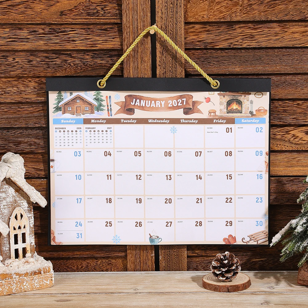 2027 Wall Calendar with Festive Art Pages Jan.–Dec. Thick Paper With Large Writing Space for Home Office School Daily Scheduling