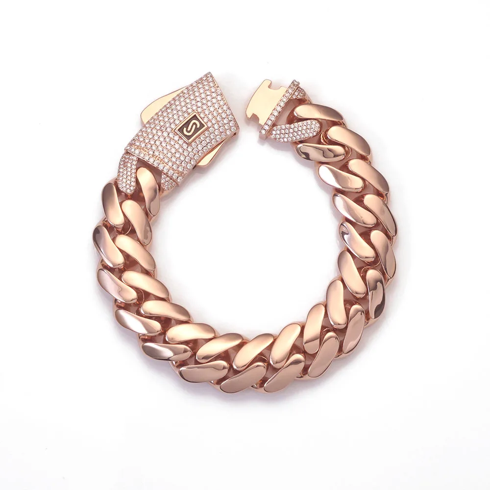 

Rose Gold Cuban Link Chain Necklace with Iced Out Diamond Clasp Thick Flat Monaco Cuban Chain Hip Hop Jewelry Gift