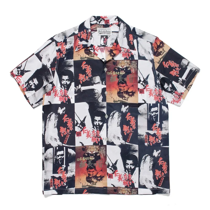 Multicolour New WACKO MARIA Shirt High Street Full Print Vintage Short Sleeve Shirt Cuban Collar Mens Womens Hawaii Shirt