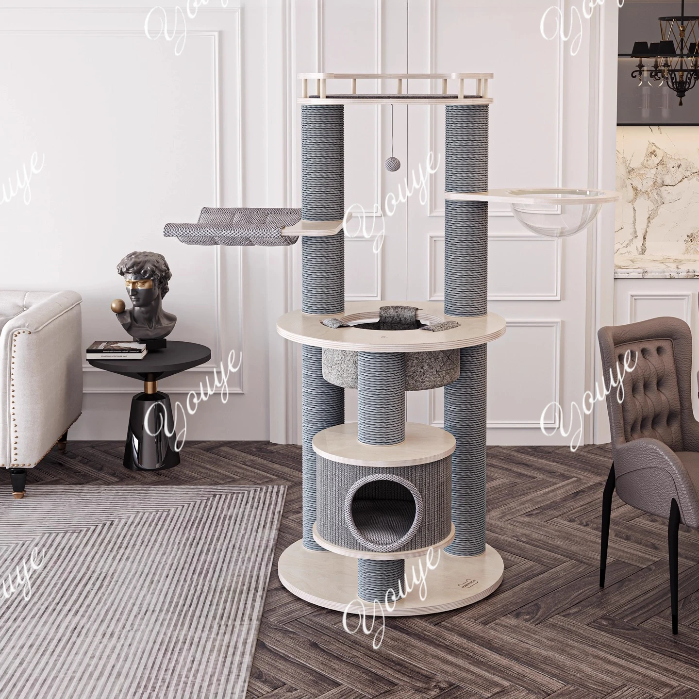 Cat climbing frame, nest tree integrated, imported solid wood multi-layer board, wooden cat frame, large cat tower