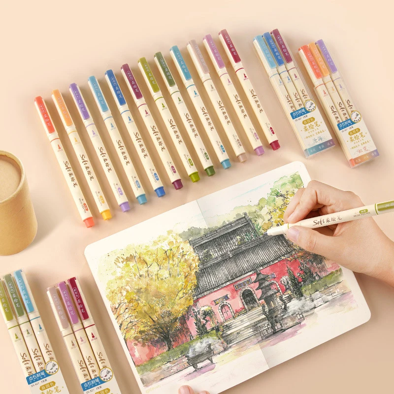 

3/6/12pcs Retro Color Lettering Painting Art Marker Pens Set Soft Brush Tip Fine Line Calligraphy Design Drawing Art Stationery