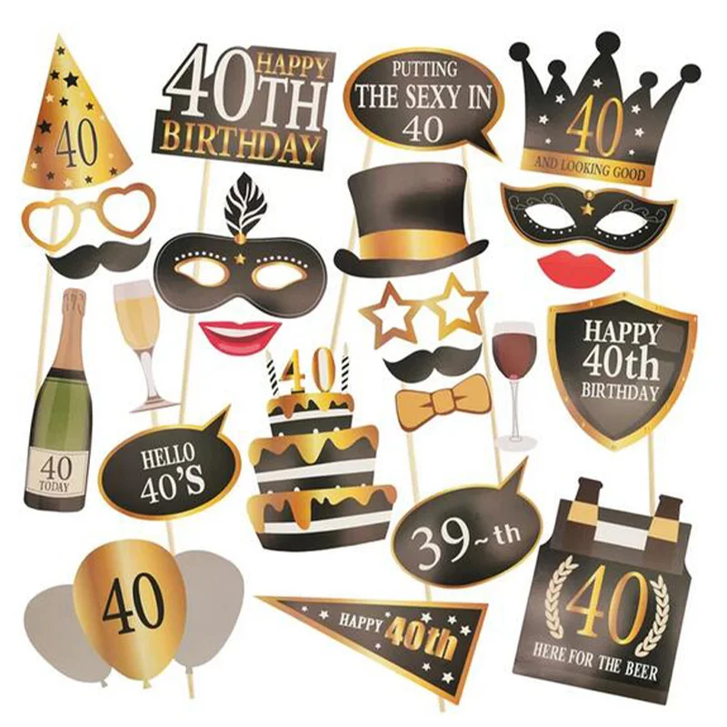 1Bag 30 40 50 60th Birthday Photo Booth Props Women Men Adult Birthday Party Decor Photobooth Props Anniversary Party Supplies