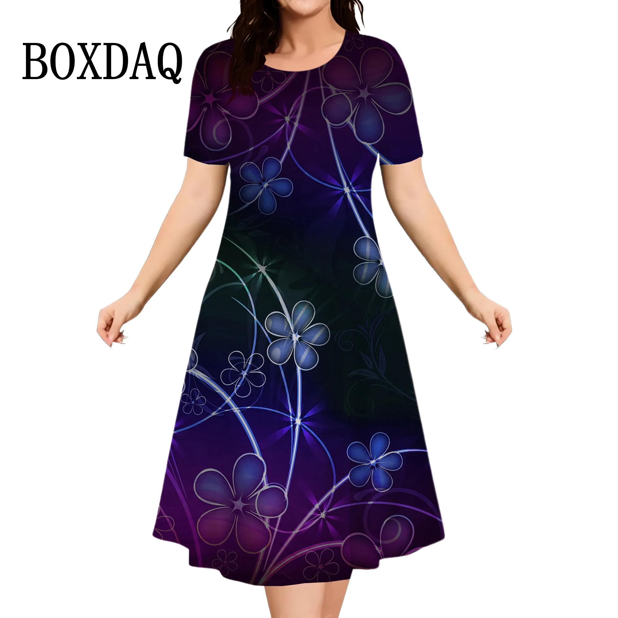 Summer Elegant Ladies New Dresses Fashion Street Round Neck Short Sleeve Dress Women Casual 3D Print Loose Plus Size Female 2024