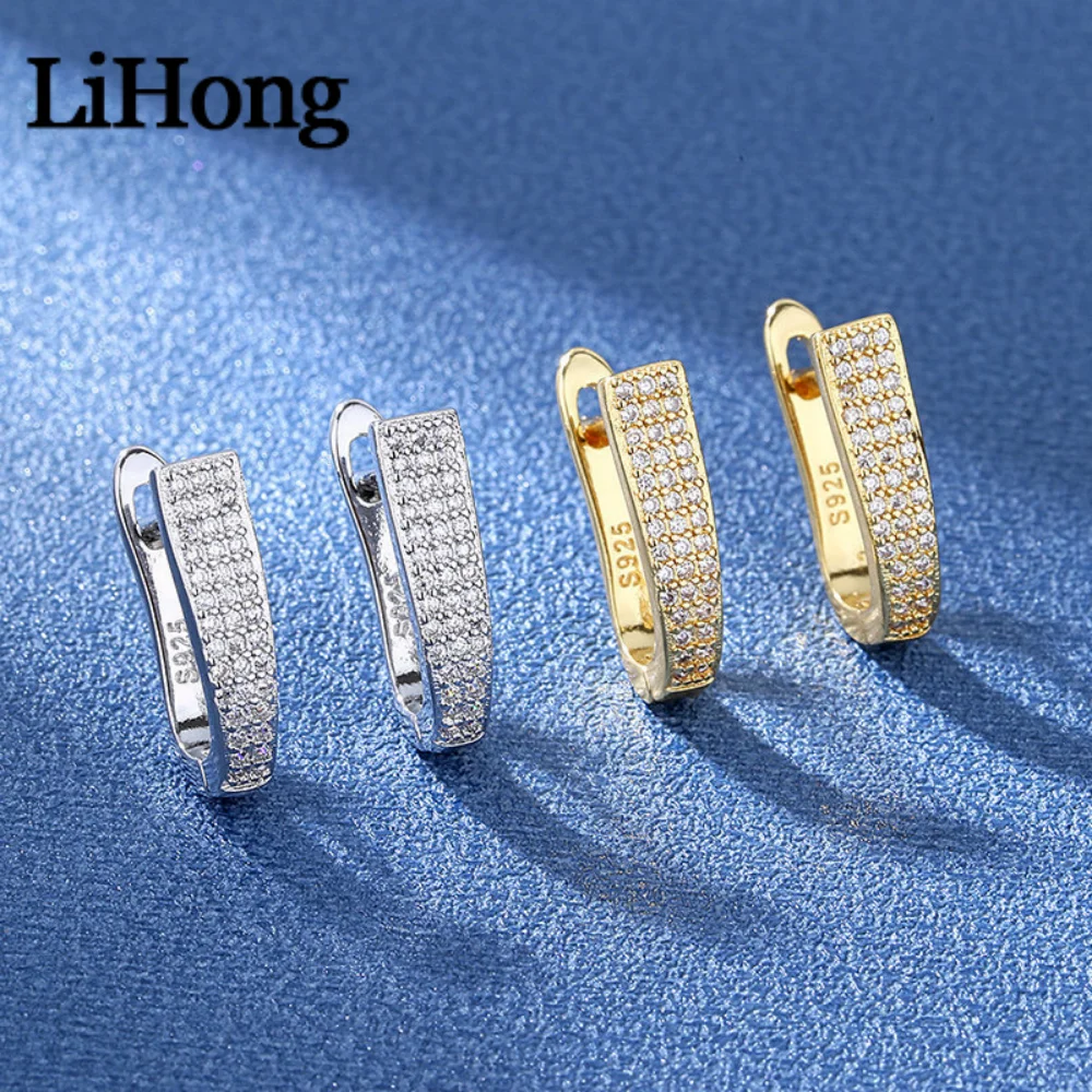 

Женские серьги Lihong из стерлингового серебра 925 пробы с U-образным цирконом, блестящие ювелирные серьги в милом романтическом стиле
