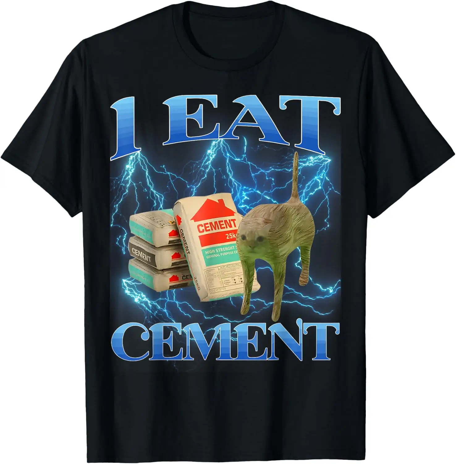 I Eat Cement Cat Meme Internet Funny Memes Gen-Z T-Shirt 100% Cotton Trendy Y2K Short-Sleeve Tee-Soft, Quick-Drying,