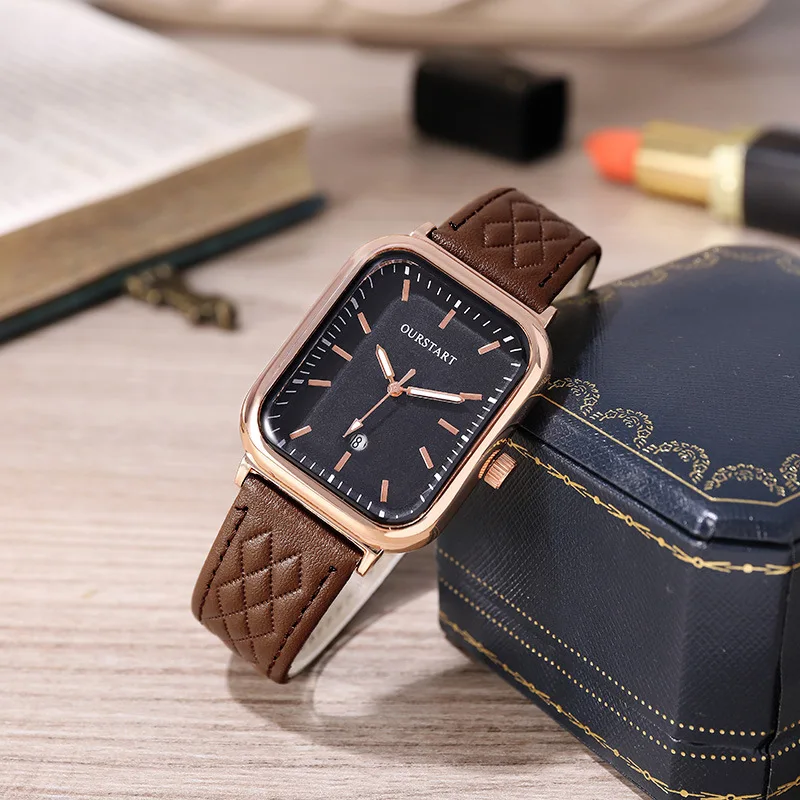 Square Women's Watch, Quartz Diamond Patterned Belt, Calendar Watch, Women's Watch