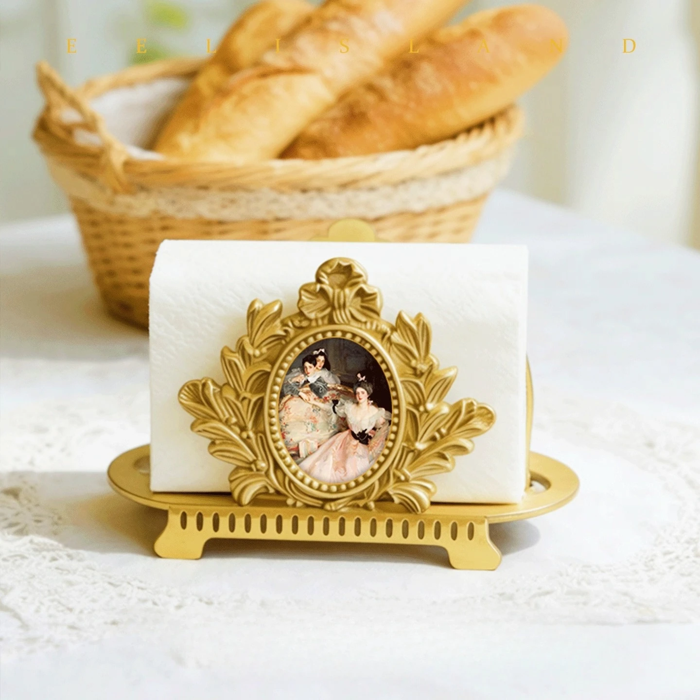 Retro Napkin Holder Tissue Rack for Tabletop, Mail,or Bill Organizer Brass Decorative Napkin Towel Holder for Dining Room,Office