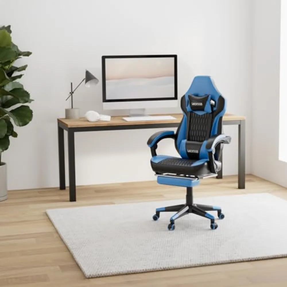 Gaming Chair with Footrest, Gaming Chairs PVC Leather Ergonomic Office Gamer Chair Headrest Lumbar Support Racing Style image 3