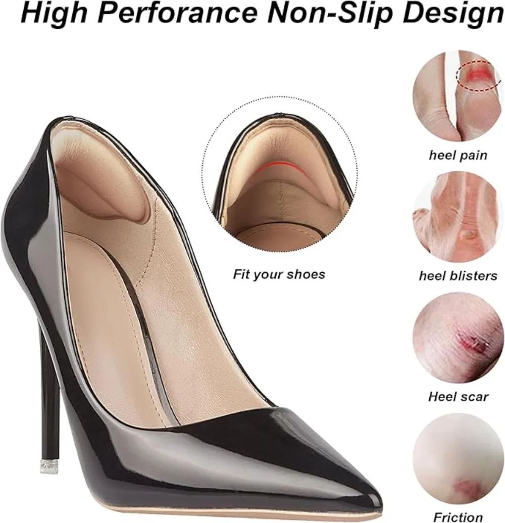 8pcs Heel Pads for Too Big Shoes Self-Adhesive Heel Protectors Inserts Relief for Pain Shoe Fit and Comfort Prevent Slippage