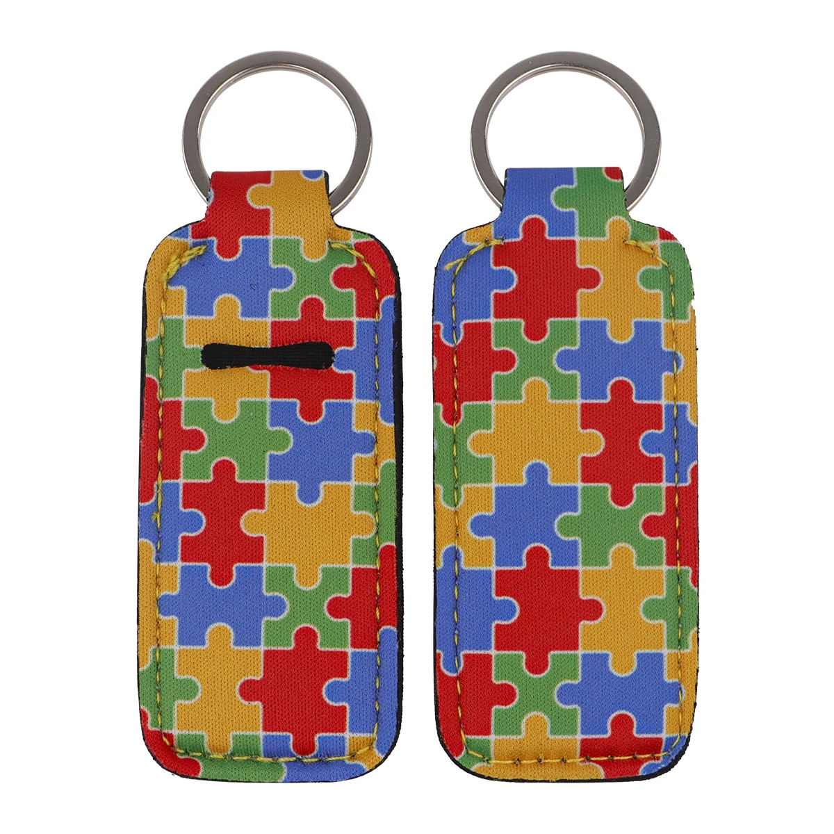 Autism Awareness Puzzle Lip Balm Holder Keychain Clip On Lipstick Sleeve Holder Nurse Doctor Accessories Women's Key Rings Gifts