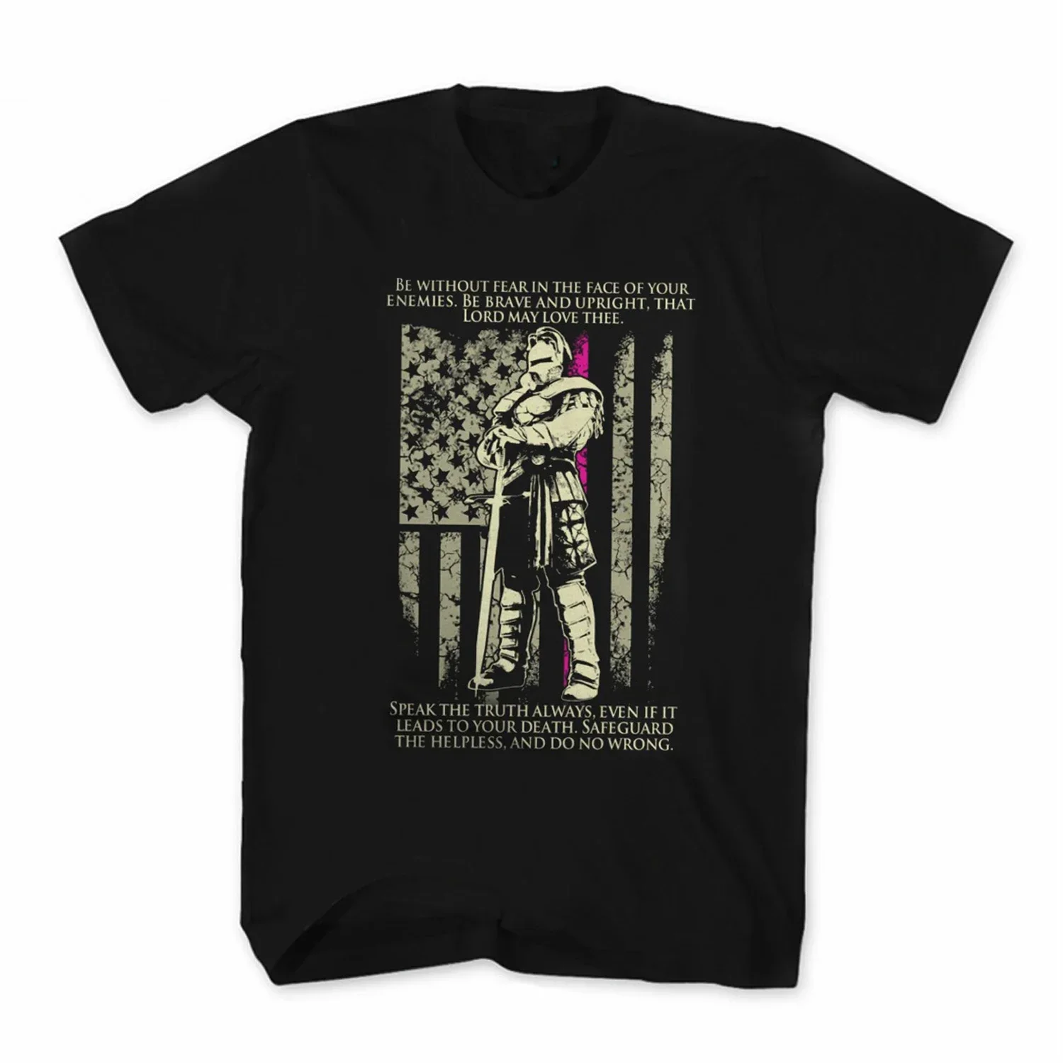 The Crusader Warrior Quotes USA Flag Knights Templar T-Shirt 100% Cotton O-Neck Short Sleeve Casual Mens T-shirt Size S-3XL