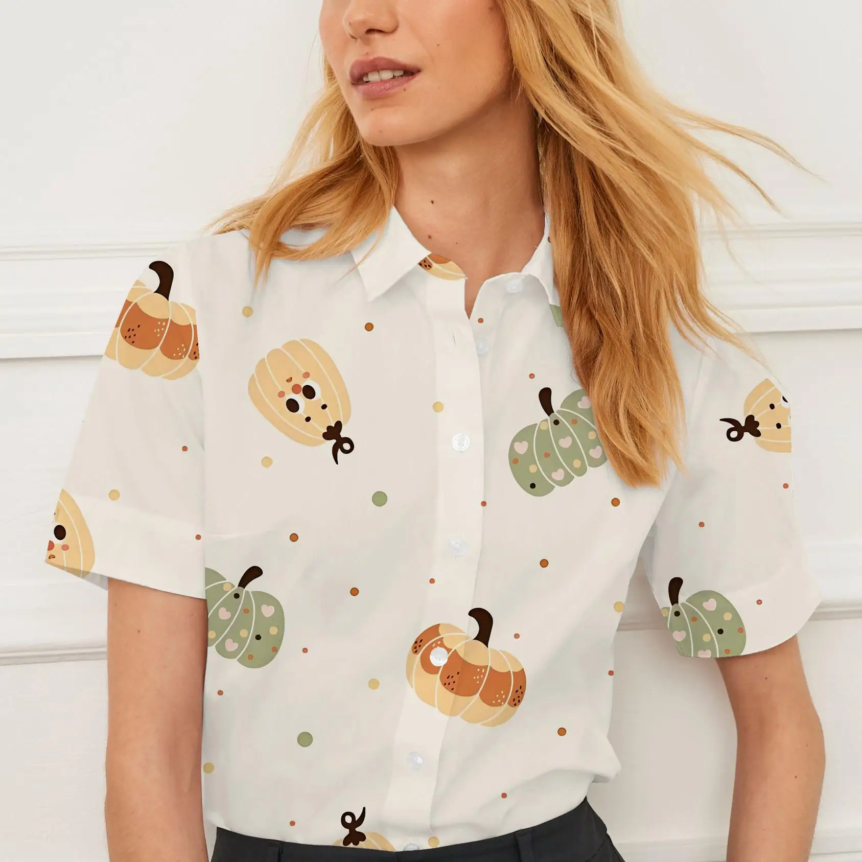 Summer shirt short sleeves for women Christmas pumpkin pattern design breathable suitable for daily or formal wear stylish