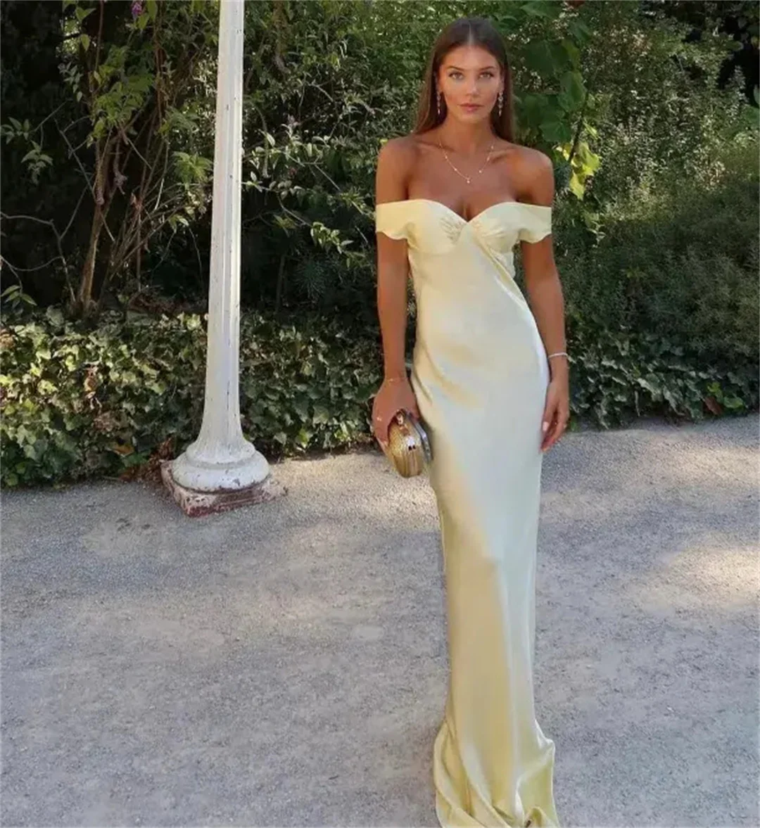 Robe de soirée longue en soie, épaules dénudées, douce et Sexy, plissée, robe de Cocktail, robes d'invitées pour fête de mariage, fête de Festival d'anniversaire