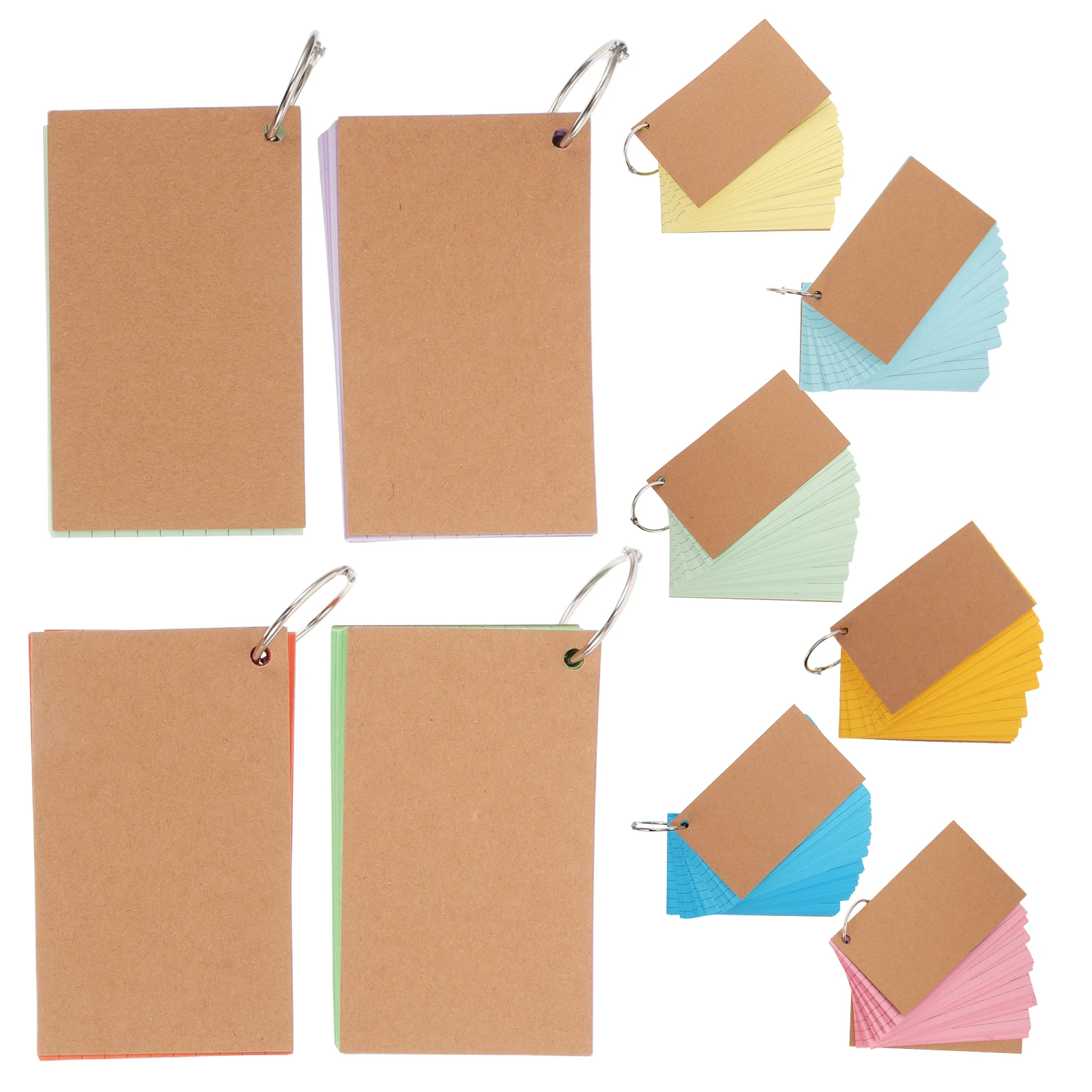 

10pcs Colored Rings Flashcards Thick Paper Double Sided Lines Loose Leaf Safe Material
