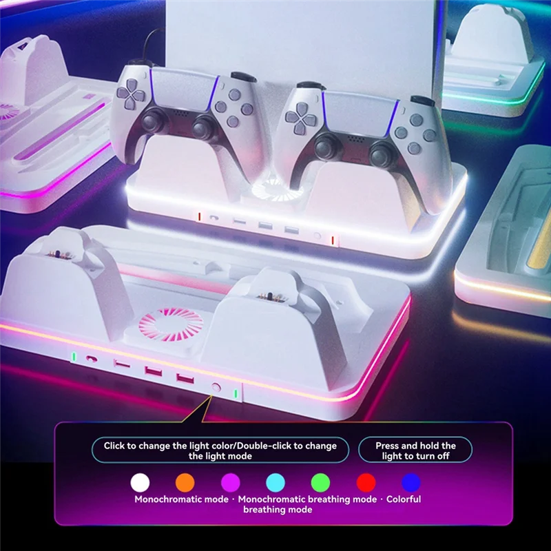 Док-станция для термозарядки для консоли PS5/Slim/PRO, универсальная многофункциональная зарядная док-станция для PS5, подставка для освещения RGB