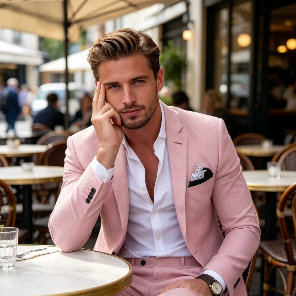 

Men's Summer Linen 2-Piece Suit Set Beach Wedding Vacation Dance Ternos Casual Formal Men's Clothing