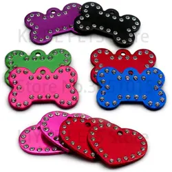 20Pcs Rhinestone Aluminum Anodized Bone Heart Pendant Keychain Wedding Personalized Decoration Blank Nameplate