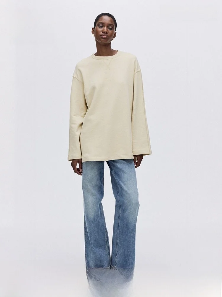 

Trendy Letter Pattern Women's Hoodie Wine Red Spring Season American Sle Long Sve round Ne Loose Fit Cotton 00%