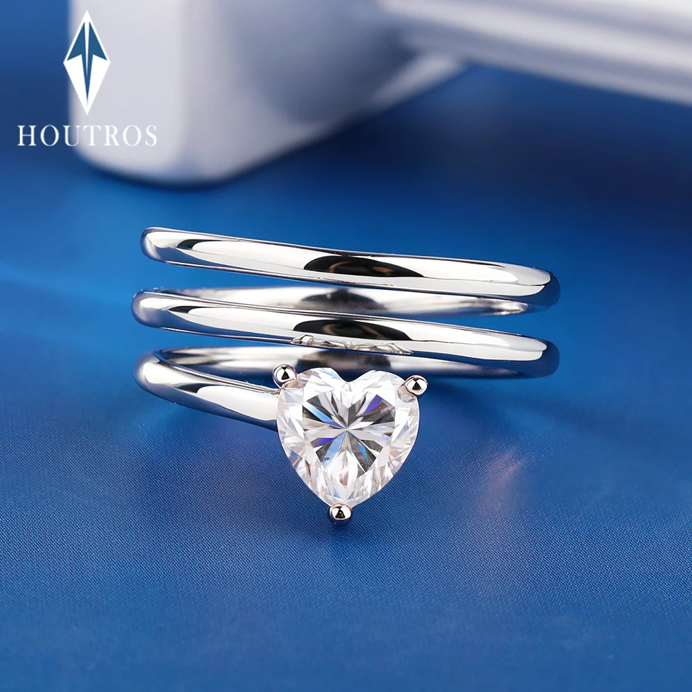 1Carat Heart Cut Moissanite Diamond Rings 925 Sterling Silver Spiral Design Pinky Wrap Ring for Women Wedding Party Jewelry Gift