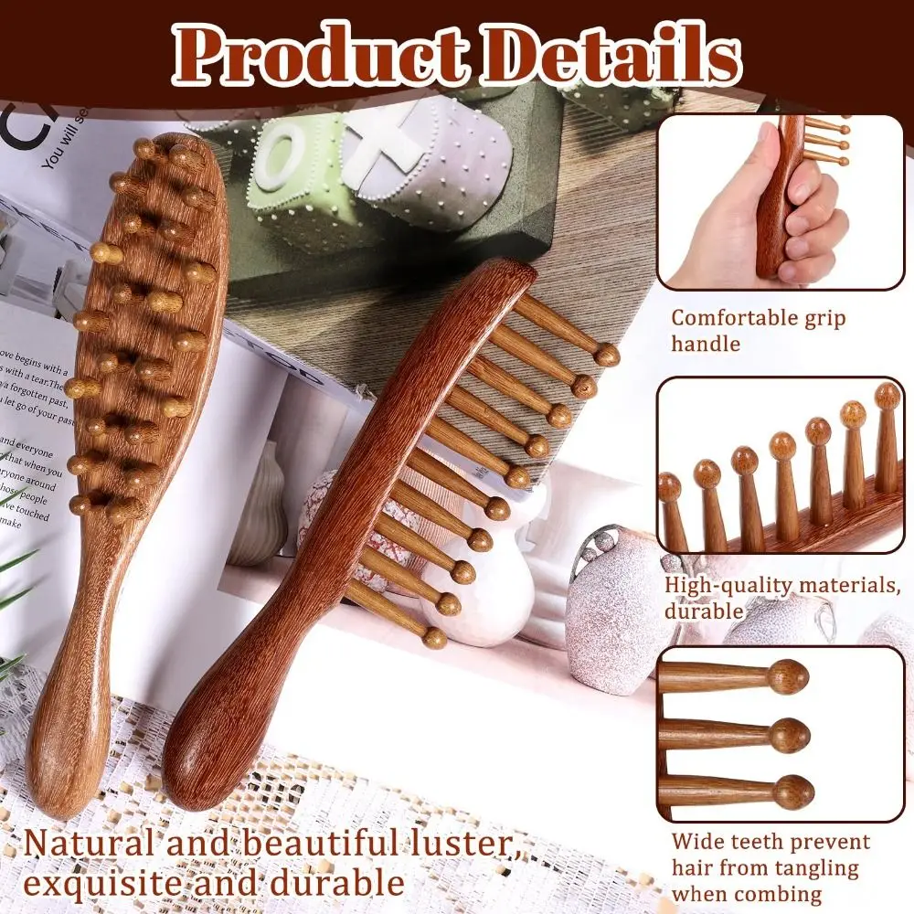 Wooden Loc Comb Comfortable Massage Golden Sandalwood Body Meridian Massage Comb Multifunctional Anti-Static Head Massage Comb