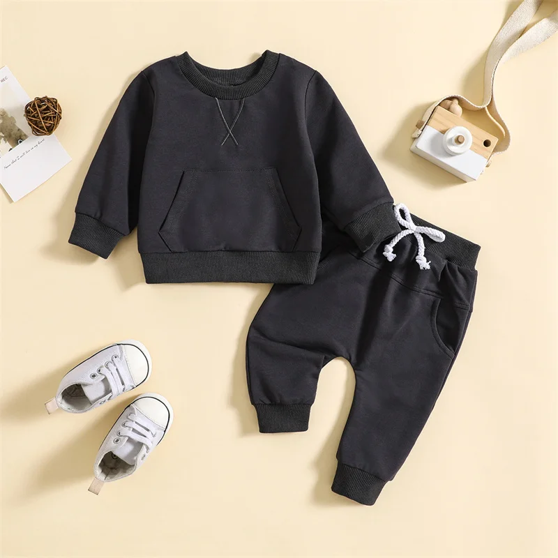 Baby Girl Clothes Sets Infant Boy Tracksuit Children Solid Pullover Top+Pants 2Pcs Suit Kids Clothing Casual Outfits 0-4 Years