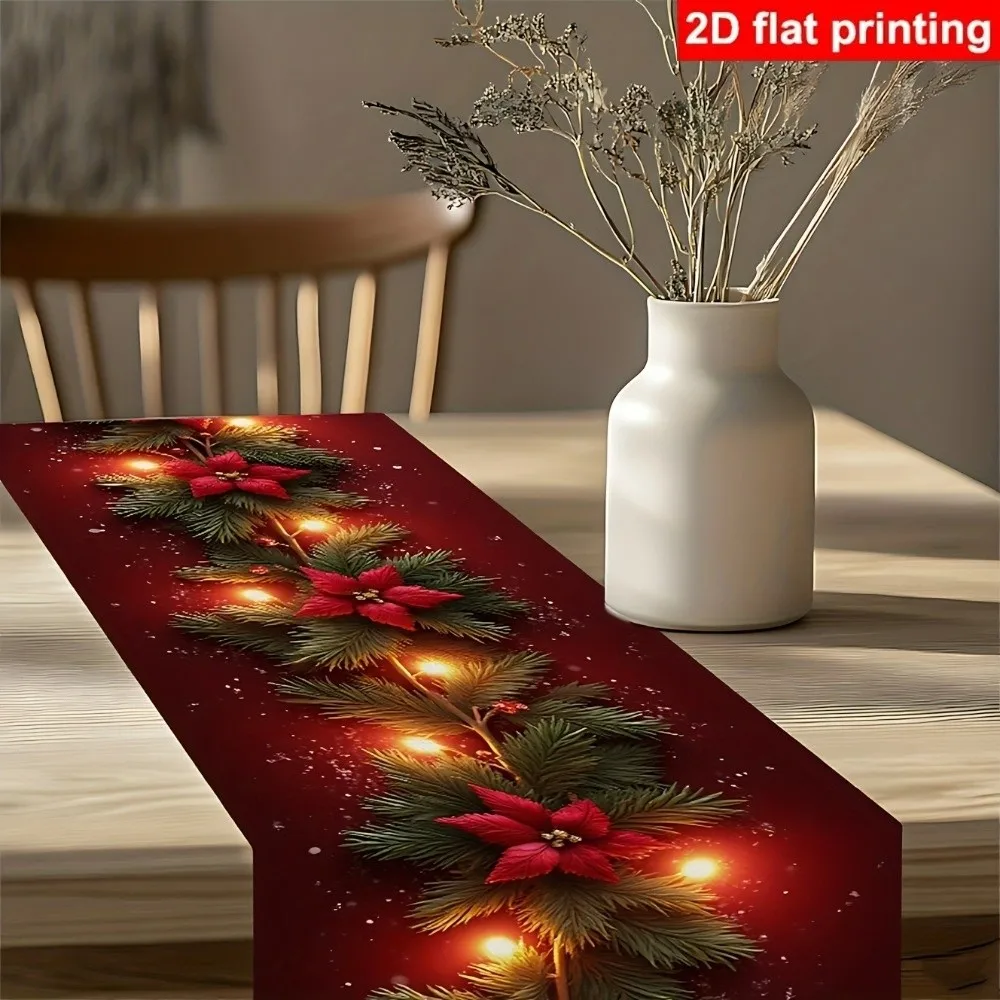 

Creative Flower Pine Branch Christmas Table Flag Linen Print Xmas Party Decor Table Cloth Table Runner Christmas
