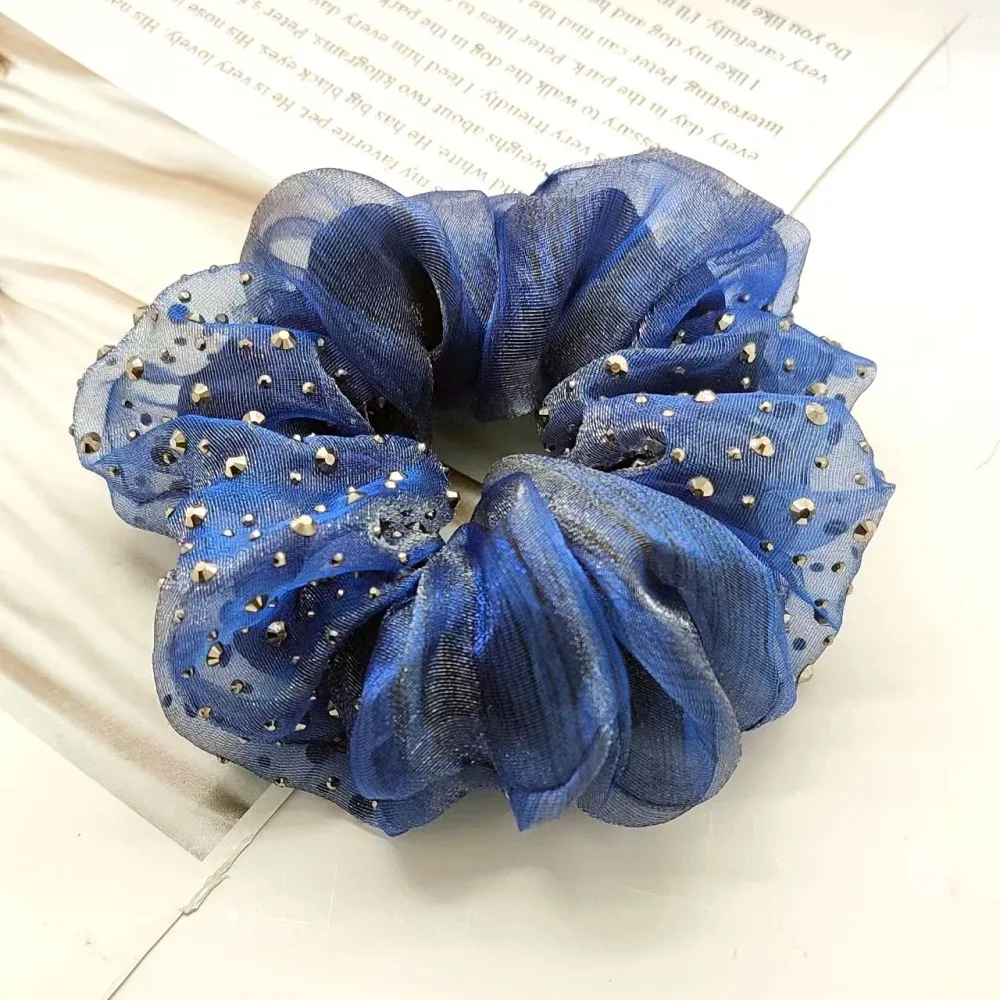 Little Star Dickdarm-Ring, voller Diamant-Haarring, eingelegter französischer doppellagiger Organza, süßer Kopfschmuck, Blumenkopf-Seil – Detail 6