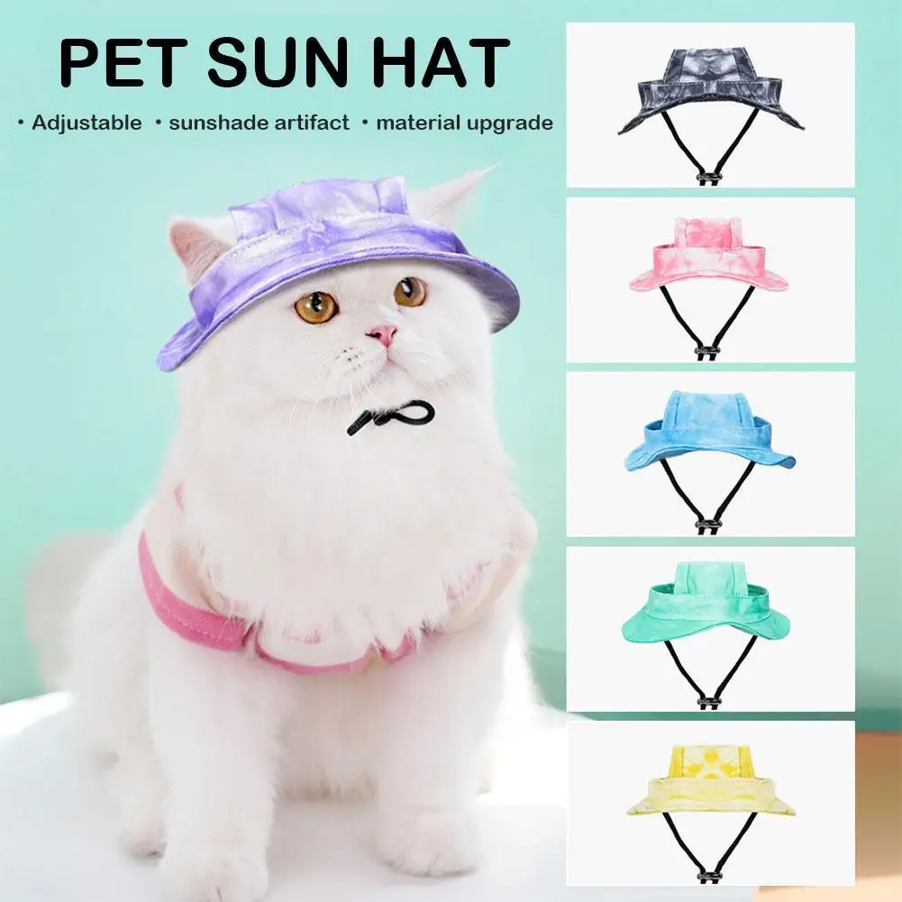 Sombrero para mascotas estilo corbata con orificio para la oreja, visera de playa para perros, sombrero para el sol, accesorios para gatos, gorra para el sol, suministro de sombrero para mascotas al aire libre para perros