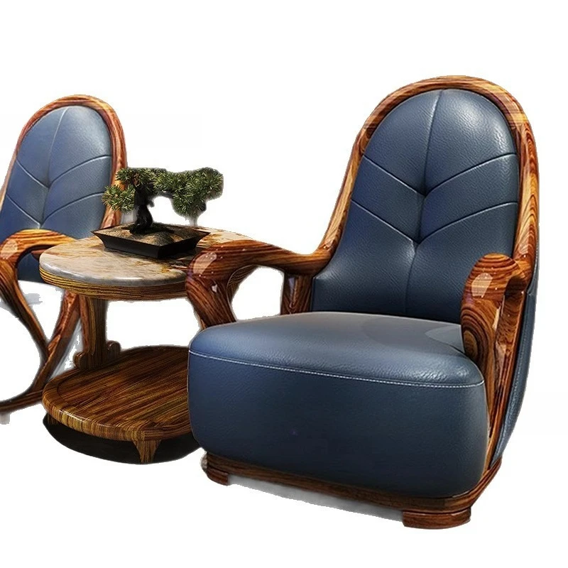 Modern new Chinese leisure chair Ebony solid wood thick leather single chair Designer single sofa chair