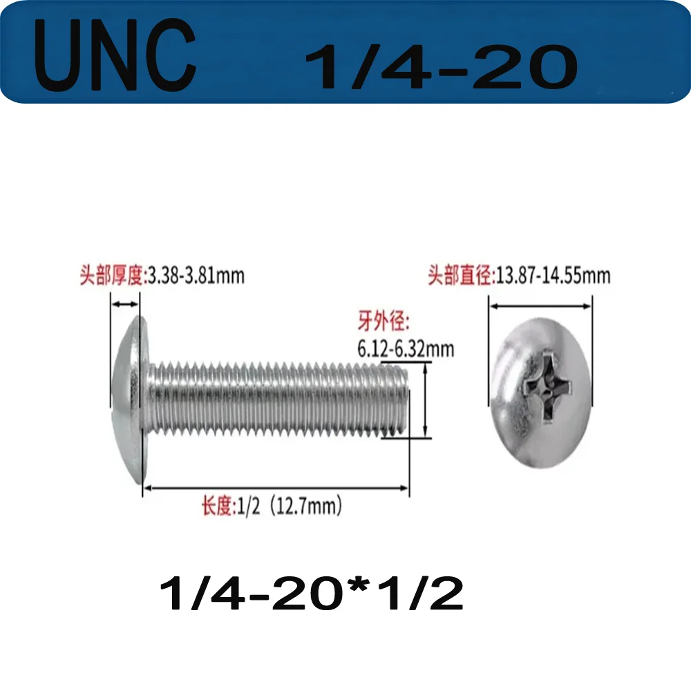 

10Pcs 1/4-20 UNC 304 A2-70 stainless steel Phillips Truss Head Large Flat Round Cross Screw Bolt