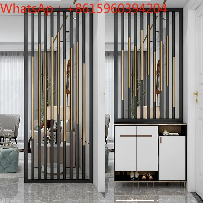 Stainless steel screen partition, light luxury titanium metal into the living room, modern simple openwork entrance wall,