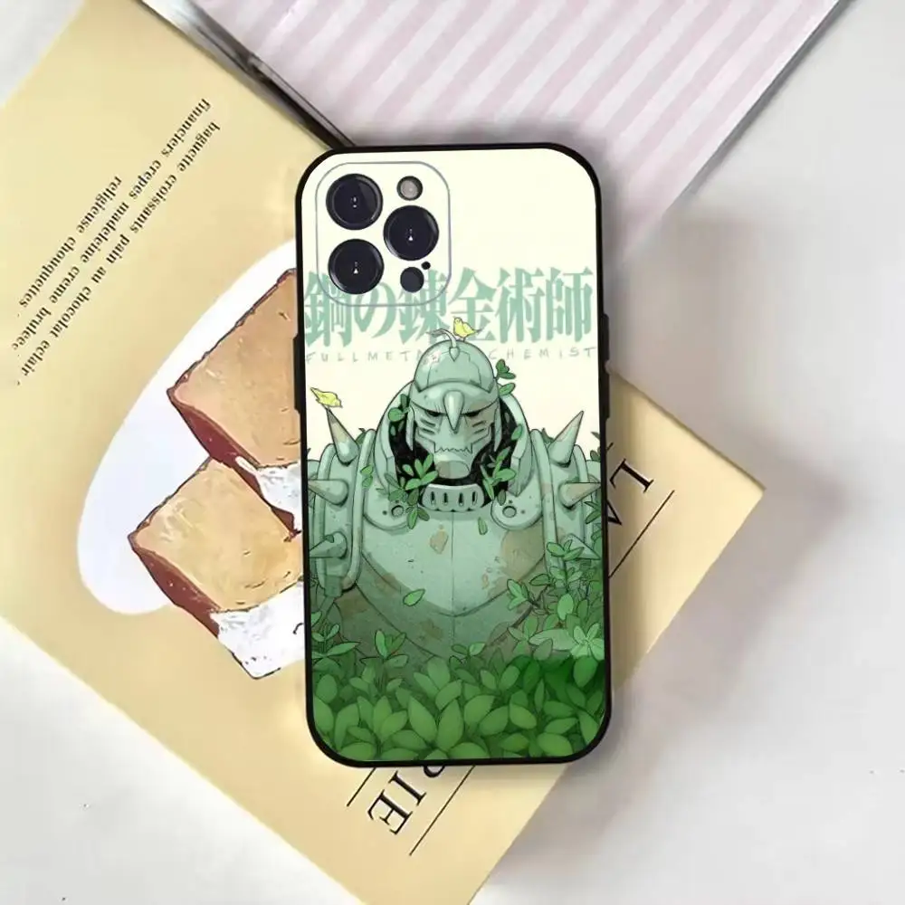 حافظة هاتف Fullmetal A- Alchemist Anime لهاتف iPhone16,15,14,13,12,11 Plus,Pro Max,XS,X,XR,SE,Mini,8,7,Soft Black Cover