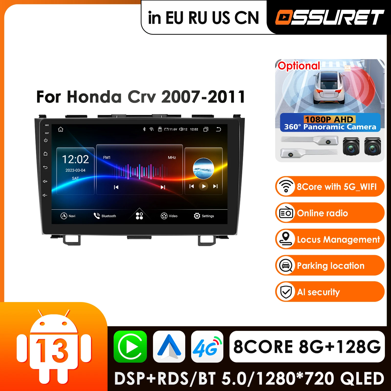 

9'' Screen Android Car Radio Multimedia Video Player for Honda CRV CR-V 2007 2008 2009 2010 2011 GPS Navi Carplay Auto 4G RDS AI