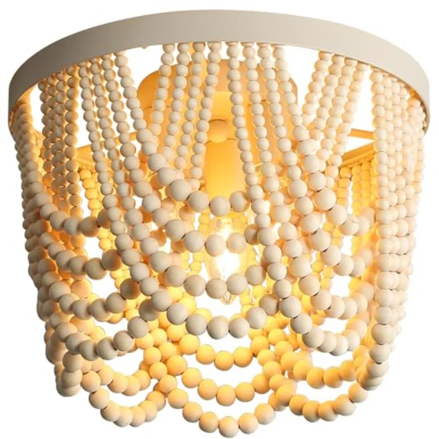 Bohemian Wood Beaded lamp 3-Light recessed Mounted Ceiling lamp Primary Color Antique Rustic mini Chandelier for Dining Room, B
