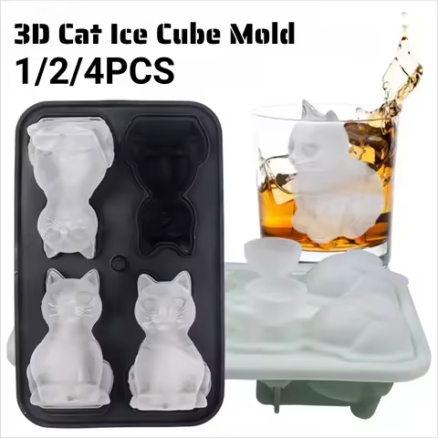 1/2/4PCS Cute 3D Cat Ice Cube Mold Silicone Easy Release BPA Free Ice Block Maker for Kitchen Household Fun Cat Shaped Ice Tray