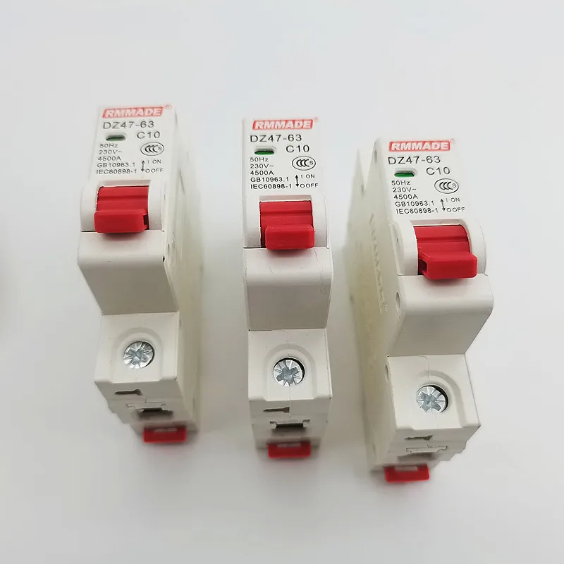 DZ47-63 1-4 Pole 6A/10A/16A/20A/32A/40A/50A/63A 400V C Type Mini Circuit Breaker MCB 35mm Din Rail Mount Breaking Capacity 6KA