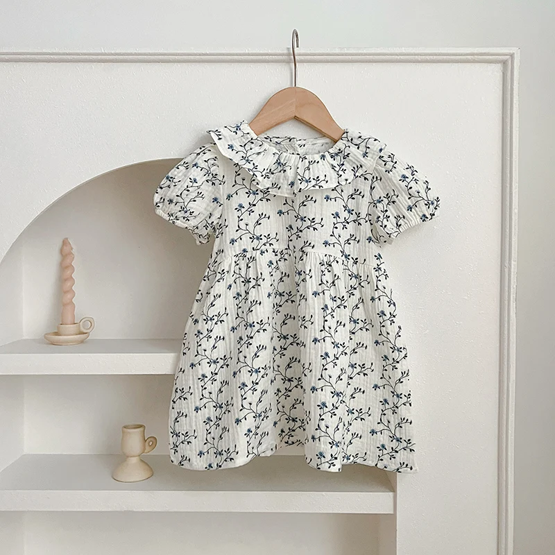 Baby Girls Clothes Summer New Baby Girls Short Sleeve ​Dress Flower Print Baby Romper Princess Dress Kids Matching Sister Outfit