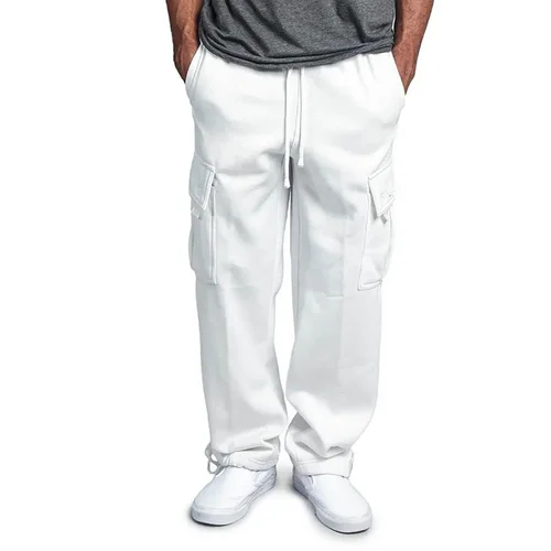 Imagen 2 del producto Pantalones Cargo para correr para hombre, pantalones de chándal de lana para otoño e invierno, pantalones sueltos, monos con múltiples bolsillos, ropa informal estilo Hip Hop, pantalones largos Cargo